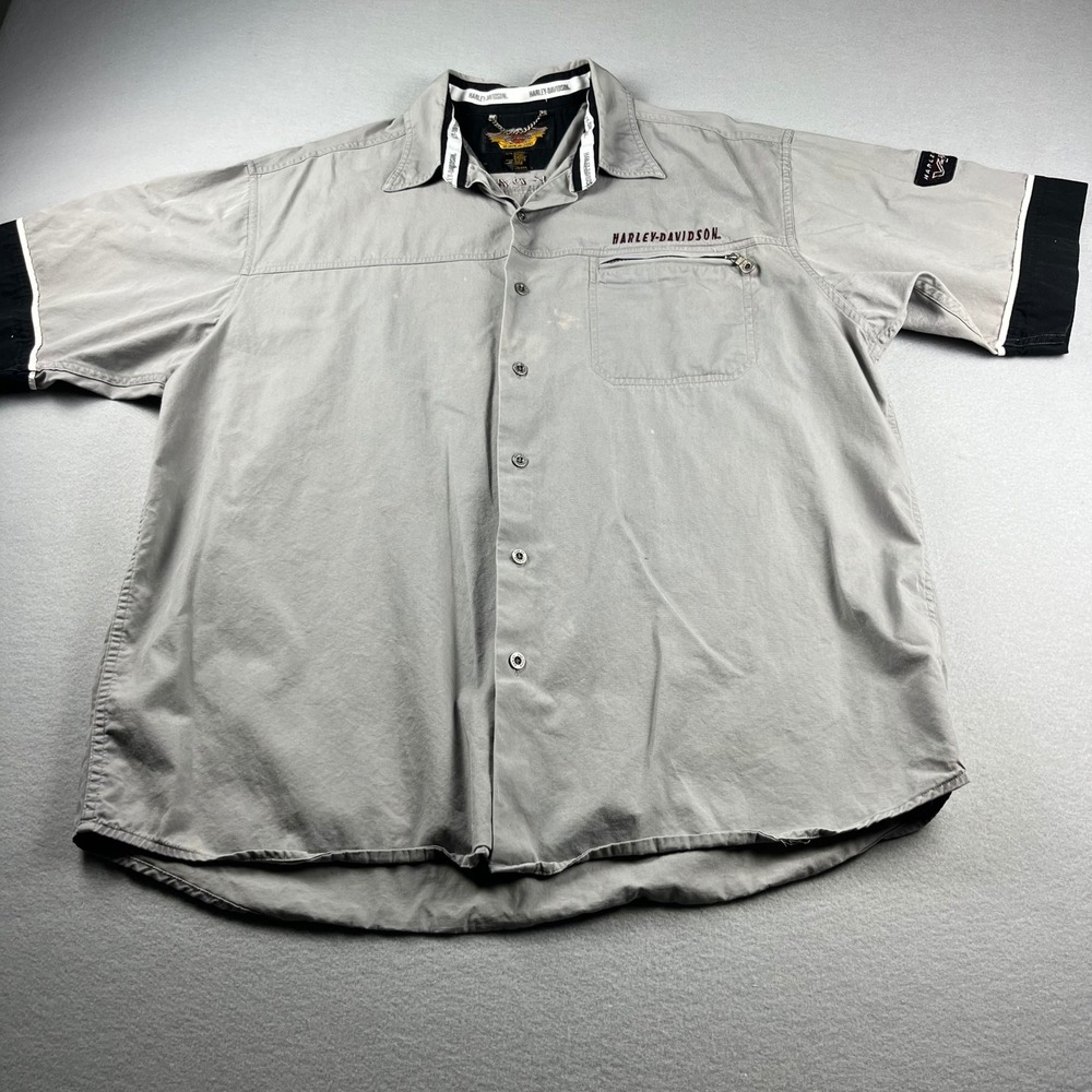 Harley-Davidson V-Rod Mens XL Gray Short Sleeve Button Up Work Shirt Distressed